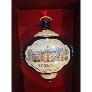 BILTMORE ESTATE FINE PORCELAIN CHRISTMAS BALL ORNAMENT W/ BOX COBALT BLUE